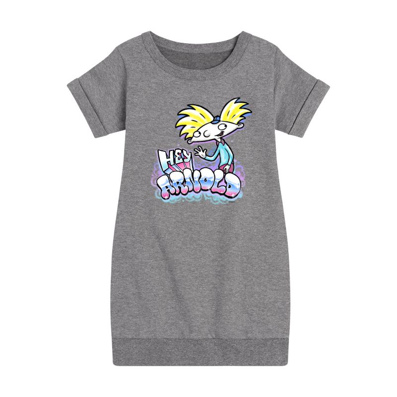 Girls' - Hey Arnold! - Airbrush Arnold Graphic Short Sleeve Fleece Dress