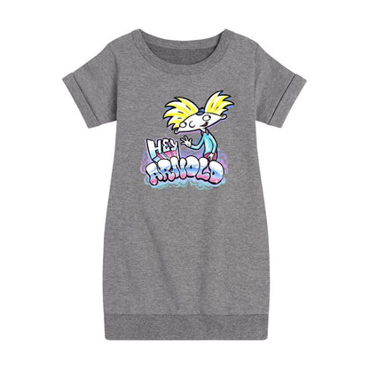 Girls' - Hey Arnold! - Airbrush Arnold Graphic Short Sleeve Fleece Dress