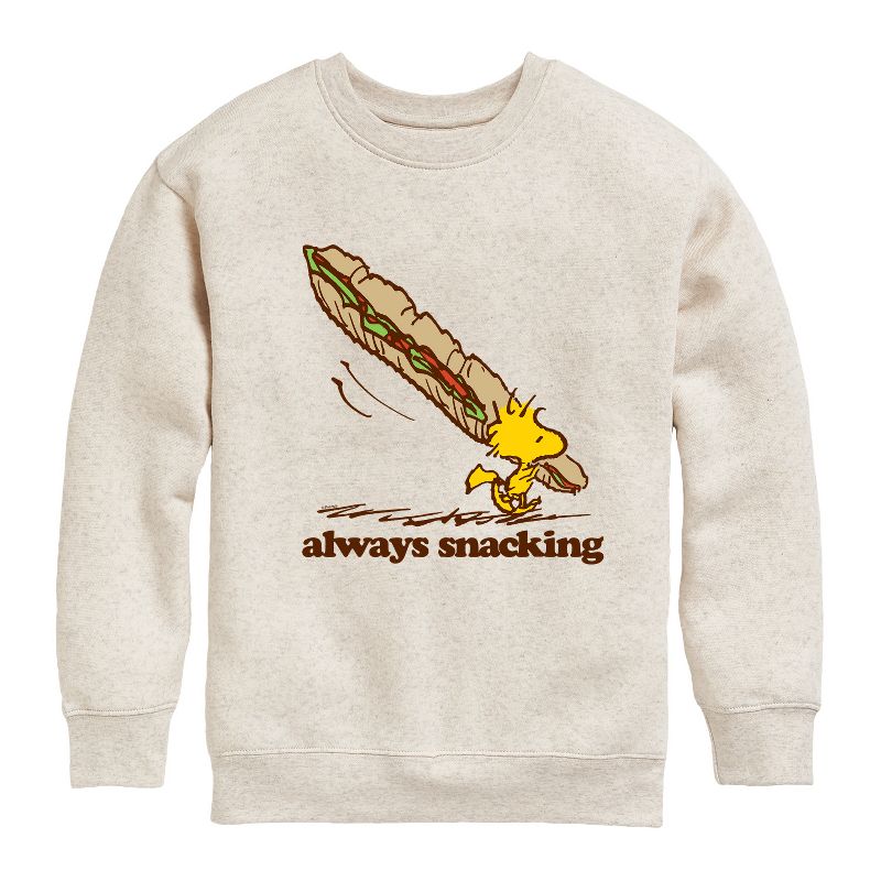 Boys' - Peanuts - Always Snacking Graphic Long Sleeve Fleece Sweatshirt