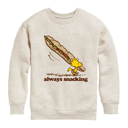 Boys' - Peanuts - Always Snacking Graphic Long Sleeve Fleece Sweatshirt