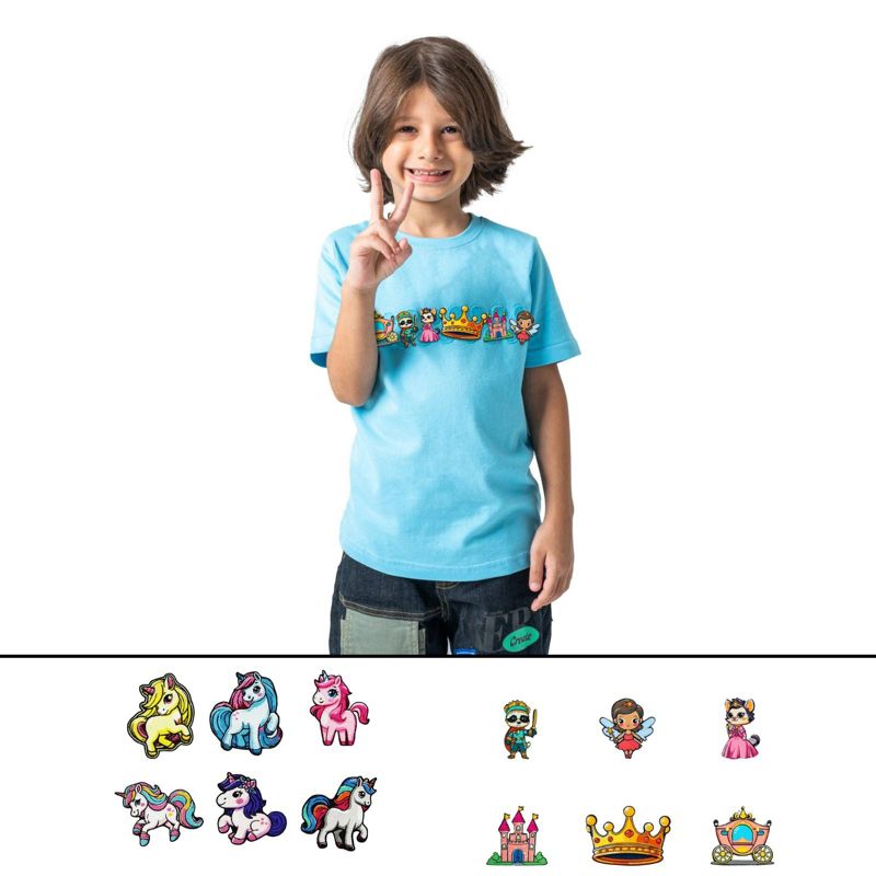 Rabble Kids' Unicorn Fairy Tale Tshirt Bundle – Custom Shirt with 12 Dabblz Velcro Patches