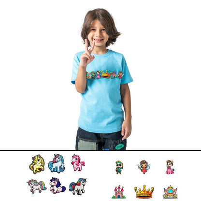 Rabble Kids' Unicorn Fairy Tale Tshirt Bundle – Custom Shirt with 12 Dabblz Velcro Patches