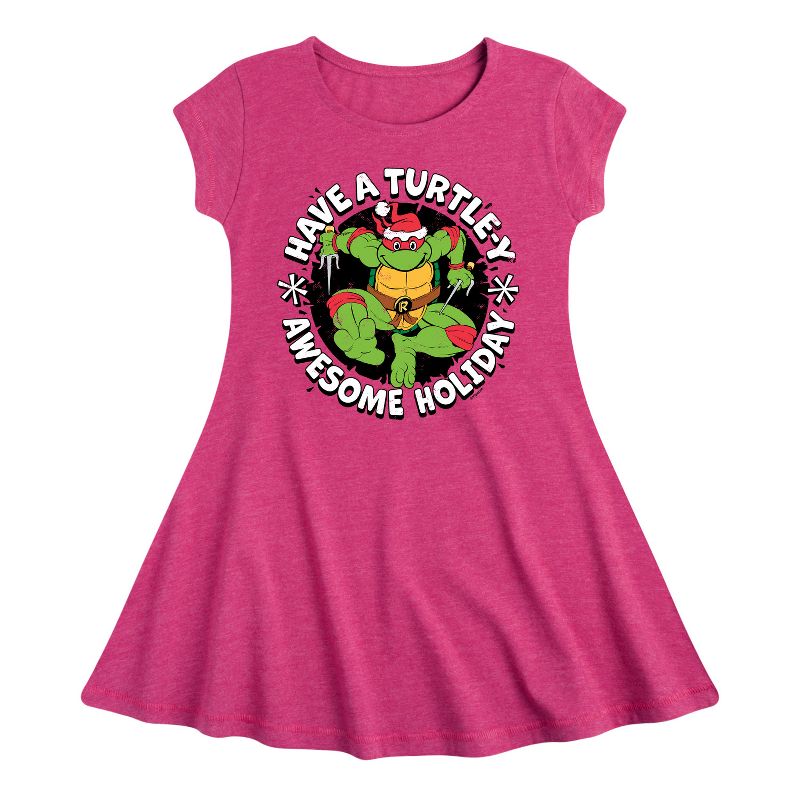 Girls' - Teenage Mutant Ninja Turtles - Have A Turtley Awesome Holiday Fit & Flair Cap Sleeve Dress
