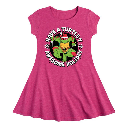 Girls' - Teenage Mutant Ninja Turtles - Have A Turtley Awesome Holiday Fit & Flair Cap Sleeve Dress