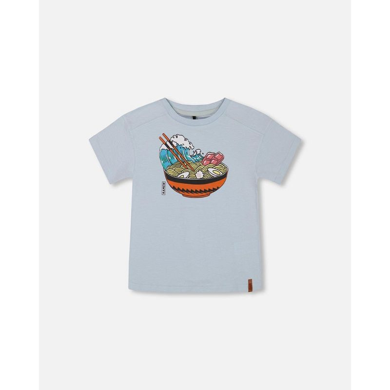Deux par Deux Boy Short Sleeve Graphic Tee Blue and Ramen
