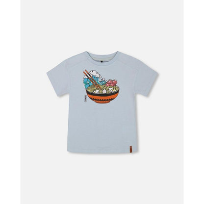 Deux par Deux Boy Short Sleeve Graphic Tee Blue and Ramen