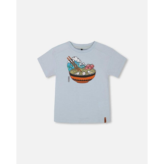 Deux par Deux Boy Short Sleeve Graphic Tee Blue and Ramen