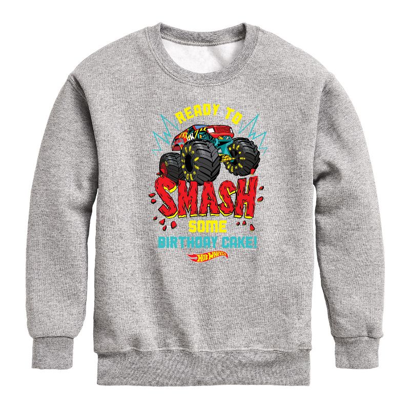 Boys' - Hot Wheels - Ready To Smash Cake Graphic Long Sleeve Fleece Sweatshirt