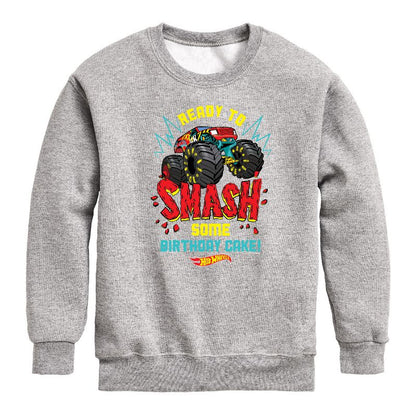 Boys' - Hot Wheels - Ready To Smash Cake Graphic Long Sleeve Fleece Sweatshirt