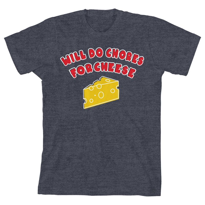 Will Do Chores For Cheese Youth Navy Blue Short Sleeve Crew Neck Tee