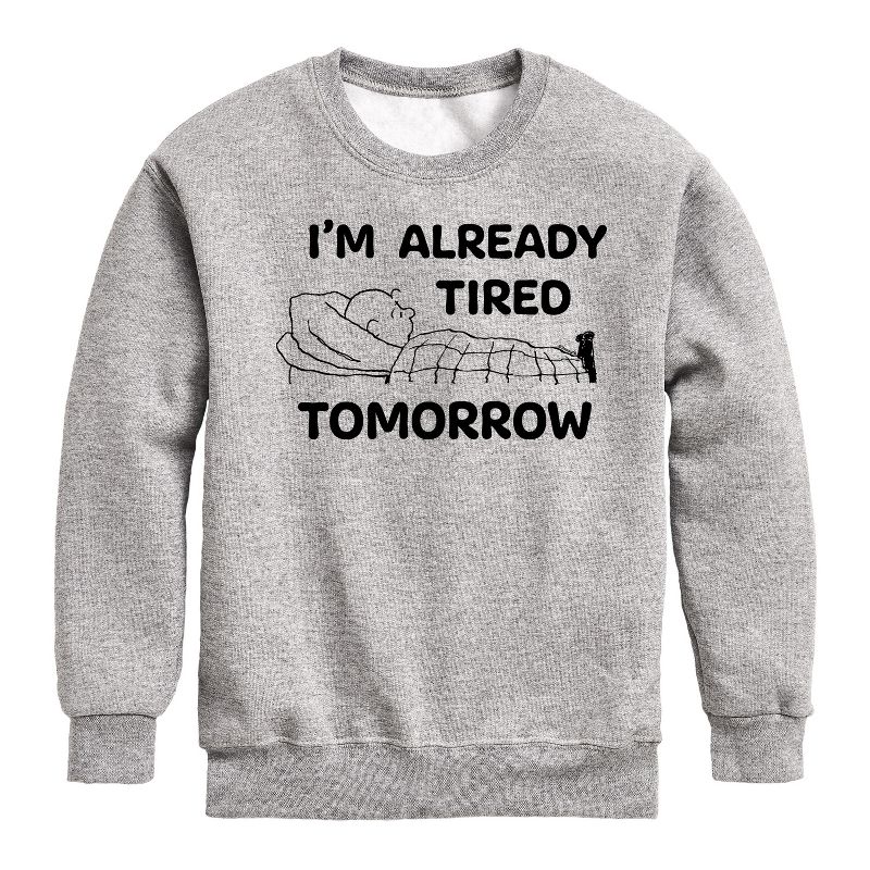 Boys' - Peanuts - Tired Tomorrow Graphic Long Sleeve Fleece Sweatshirt