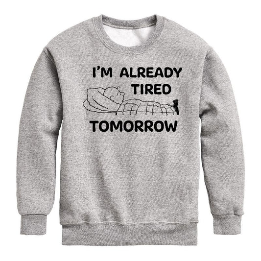 Boys' - Peanuts - Tired Tomorrow Graphic Long Sleeve Fleece Sweatshirt