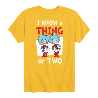 تي شيرت مدرسي قصير الأكمام برسومات للأولاد - دكتور سوس - أعرف شيئًا أو اثنين