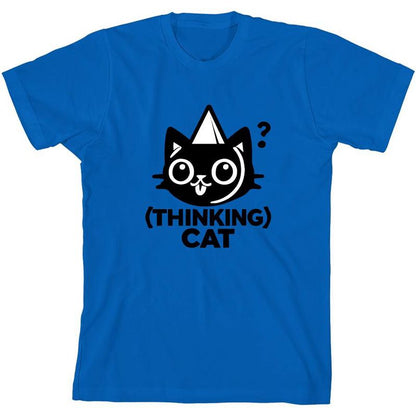 تي شيرت Thinking Cat للشباب برقبة دائرية وأكمام قصيرة