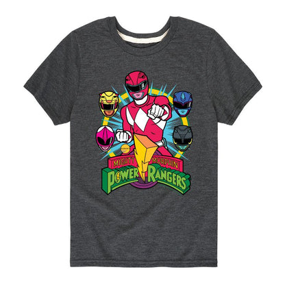 Boys' - Power Rangers - Red Ranger With Faces- Boy's Short Sleeve Tee Short Sleeve Graphic T-Shirt
