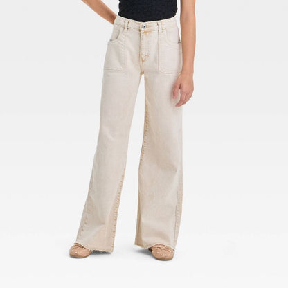 Girls' Mid-Rise Wide Leg Carpenter Jeans - art class™ Tan