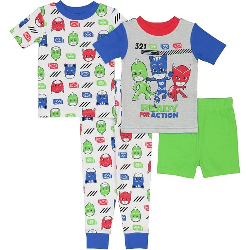 طقم بيجامات قطنية بأكمام قصيرة للأطفال الصغار من PJ Masks، مكون من 4 قطع، مقاس 2T