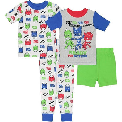 طقم بيجامات قطنية بأكمام قصيرة للأطفال الصغار من PJ Masks، مكون من 4 قطع، مقاس 2T