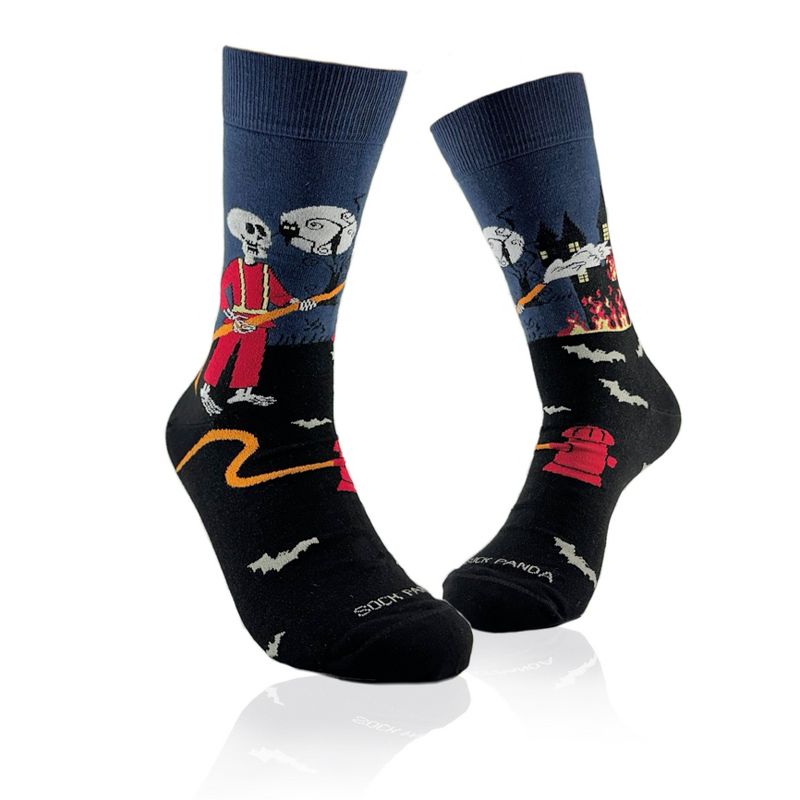 Skeleton Fireman and Haunted House Socks from the Sock Panda (Adult Large or Tween Size Small) - Great for Halloween