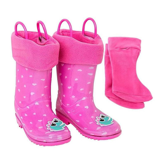 Addie & Tate Boys and Girls Rain Boots with Sock, Kids Rubber Boots- Size 8T-12 Years (Dino/Hearts)