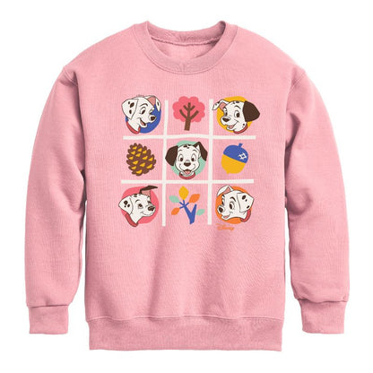 Boys' - 101 Dalmatians - Tic Tac Toe Grid of Puppies Graphic Long Sleeve Fleece Sweatshirt