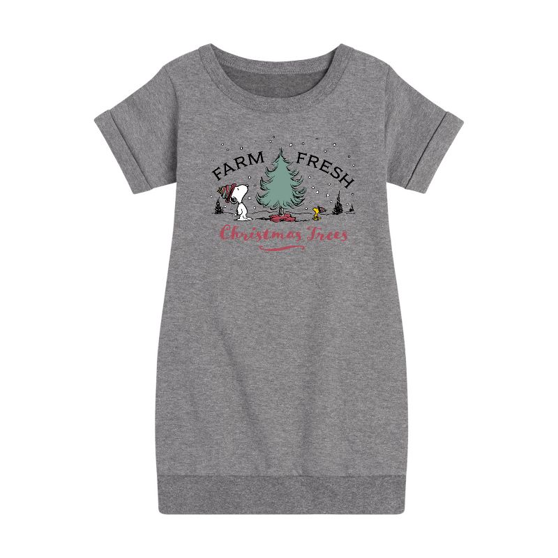 Girls' - Peanuts - Farm Fresh Trees Graphic Short Sleeve Fleece Dress