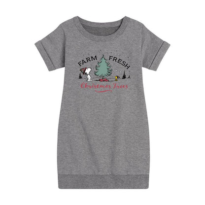 Girls' - Peanuts - Farm Fresh Trees Graphic Short Sleeve Fleece Dress