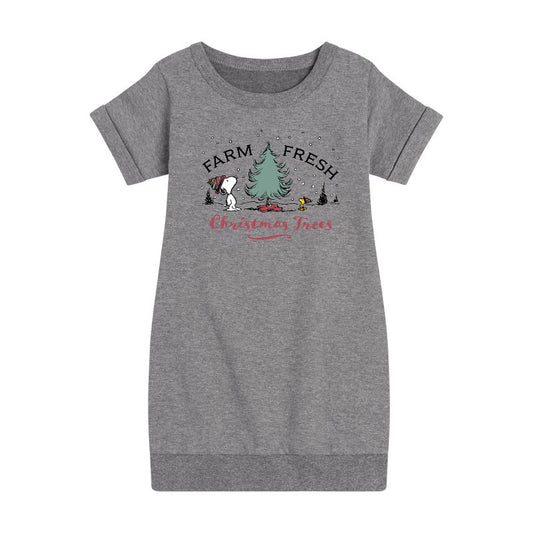 Girls' - Peanuts - Farm Fresh Trees Graphic Short Sleeve Fleece Dress