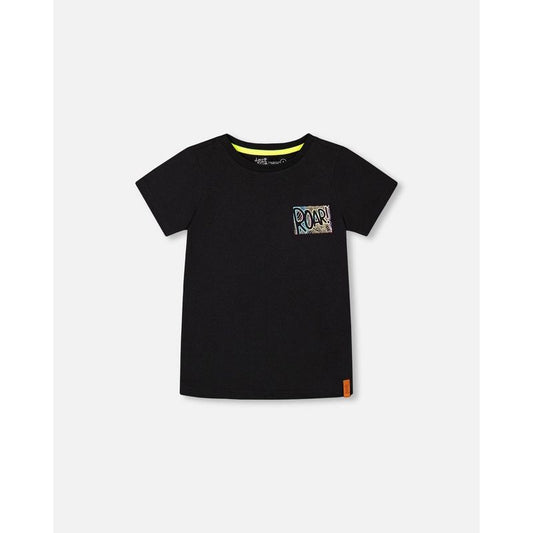 Deux par Deux Boy Organic Cotton Graphic Tee Black and Multicolored Dino