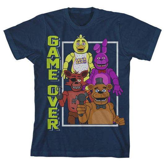 تي شيرت أزرق داكن للأولاد مطبوع عليه شخصيات رئيسية من لعبة Five Nights at Freddy's Game Over