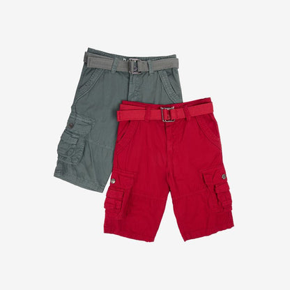 RAW X Boy's 2 pack Combo Belted Cargo Shorts,Twill Shorts -Kids Shorts