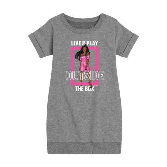 Girls' - Barbie - Live & Play Outside the Box Graphic Short Sleeve Fleece Dress