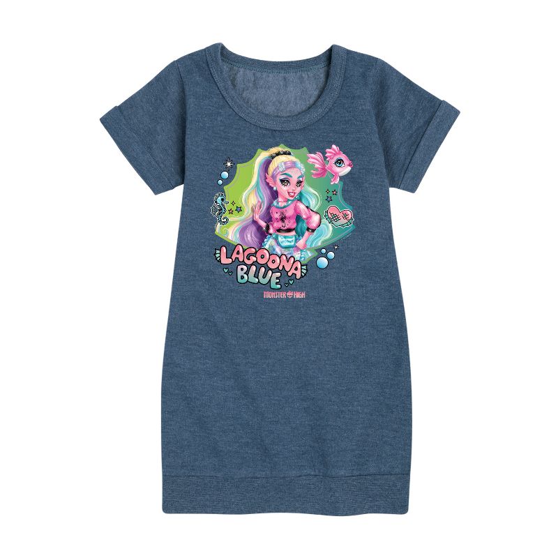 Girls' - Mattel - Under The Water Lagoona Blue Graphic Short Sleeve Fleece Dress