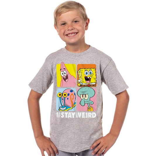 Seven Times Six SpongeBob Shirt Boys Stay Weird Character Grid Short Sleeve Graphic Tee Grey