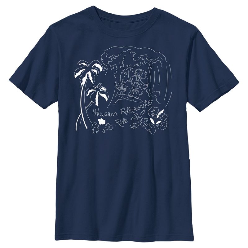 Boy's Lilo & Stitch Hawaiian Rollercoaster Ride Outline T-Shirt