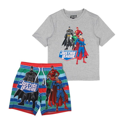 طقم ملابس سباحة قصيرة الأكمام وشورت سباحة للأولاد من Justice League Batman Flash Green Lantern &amp; Superman