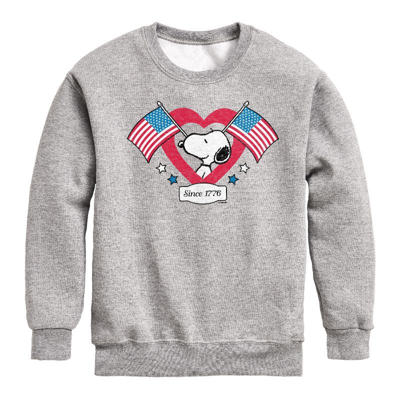 Boys' - Peanuts - Snoopy Since 1776 Flag Heart Graphic Long Sleeve Fleece Sweatshirt