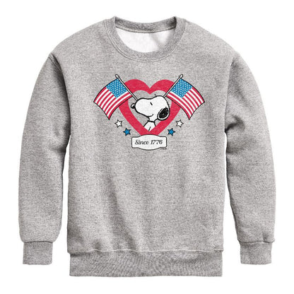 Boys' - Peanuts - Snoopy Since 1776 Flag Heart Graphic Long Sleeve Fleece Sweatshirt