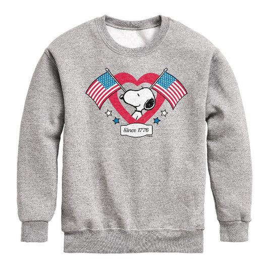 Boys' - Peanuts - Snoopy Since 1776 Flag Heart Graphic Long Sleeve Fleece Sweatshirt