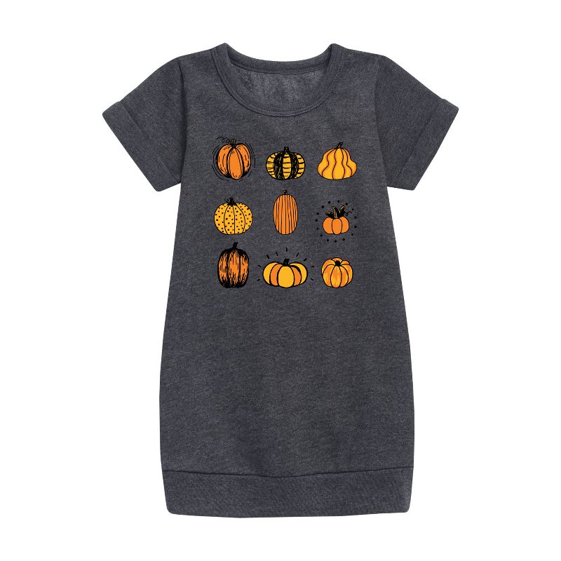 Girls' - Instant Message - Fall Pumpkin Mania Graphic Short Sleeve Fleece Dress
