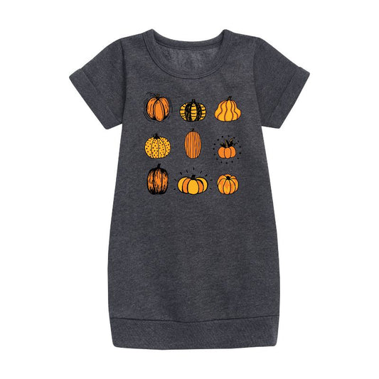 Girls' - Instant Message - Fall Pumpkin Mania Graphic Short Sleeve Fleece Dress