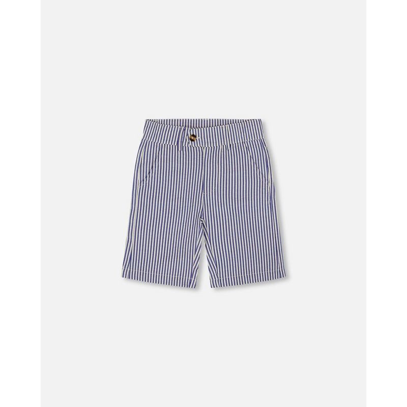Deux par Deux Boy Slant Pocket Bermuda Shorts Royal Blue Striped