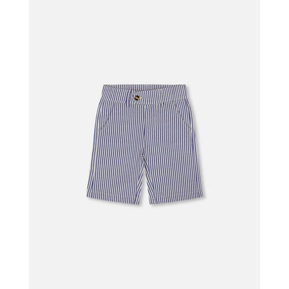 Deux par Deux Boy Slant Pocket Bermuda Shorts Royal Blue Striped
