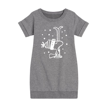 فستان صوف بأكمام قصيرة مطبوع عليه رسومات تساقط الثلوج من وودستوك للبنات - Peanuts -