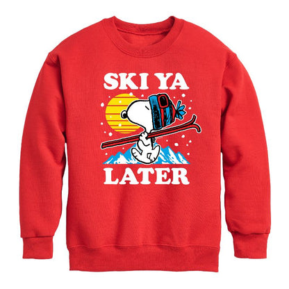 Boys' - Peanuts - Snoopy Ski Ya Later Graphic Long Sleeve Fleece Sweatshirt