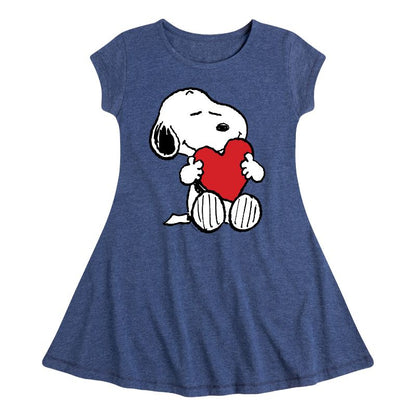 Girls' - Peanuts - Valentine's Hugging Heart Fit & Flair Cap Sleeve Dress