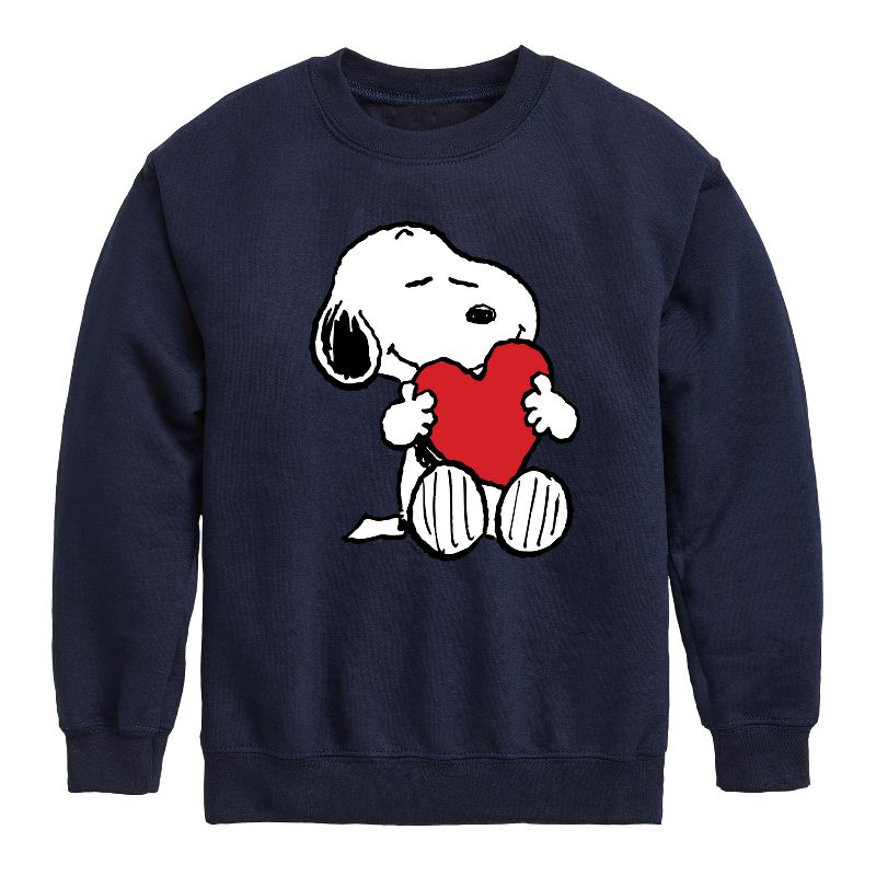 Boys' - Peanuts - Valentine's Hugging Heart Graphic Long Sleeve Fleece Sweatshirt