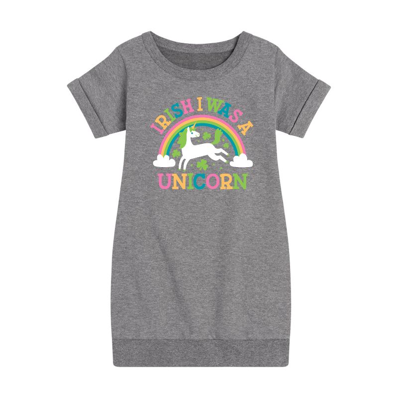 Girls' - Instant Message - St. Patrick's Day Irish I Was A Unicorn Graphic Short Sleeve Fleece Dress