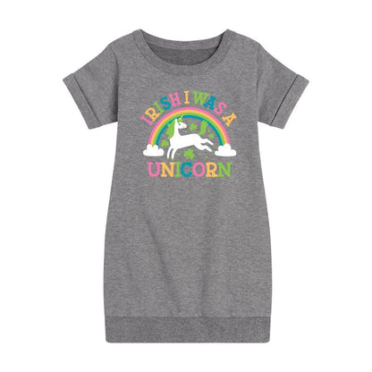 Girls' - Instant Message - St. Patrick's Day Irish I Was A Unicorn Graphic Short Sleeve Fleece Dress