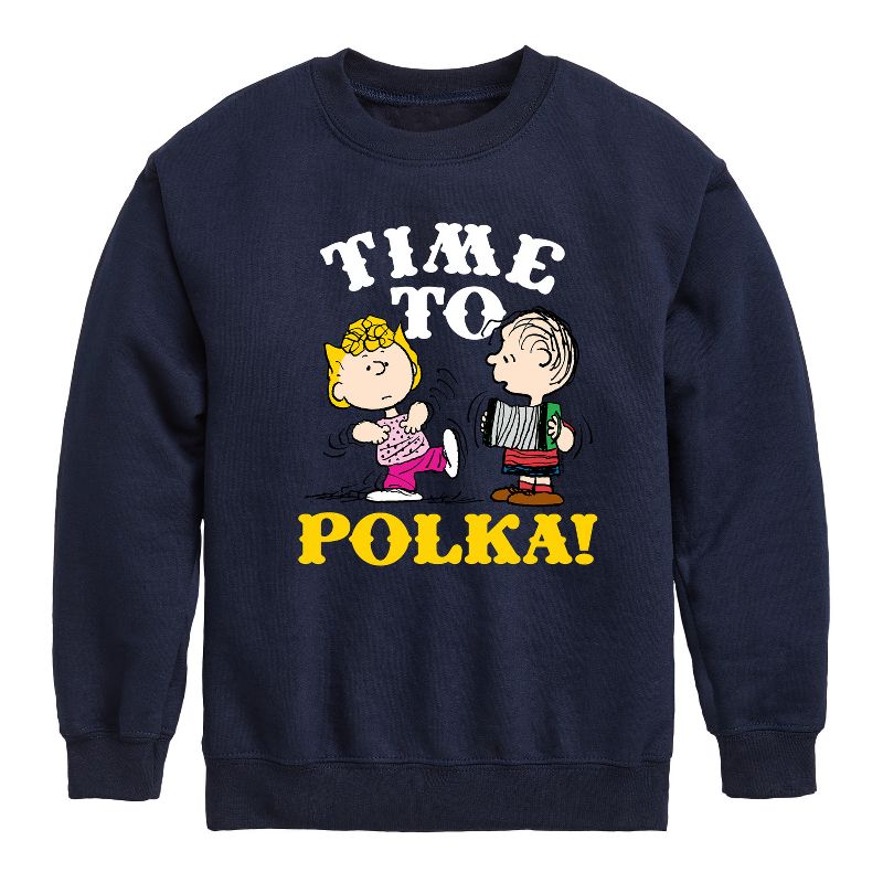 Boys' - Peanuts - Time To Polka Graphic Long Sleeve Fleece Sweatshirt